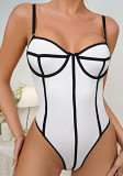 Sexy Lingerie Patchwork Stripes Low Back Hollow Strap Women's Bodysuit