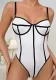 Sexy Lingerie Patchwork Stripes Low Back Hollow Strap Women's Bodysuit