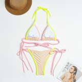 Two Pieces Swimsuit Women's Sexy Color Block Lace-Up Bikini