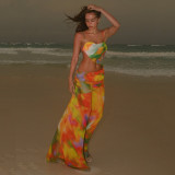 Sexy Printed Strap Hollow Out Women's Beach Long Dress