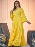 Autumn And Winter Plus Size Women's Long Sleeve V-Neck Long Dress