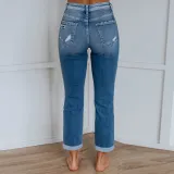 Women Ripped Washed Gradient Denim Pants