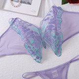 Women Sexy Butterfly Embroidered Strapless Mesh See-Through Sexy Lingerie Set