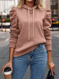 Women Turndown Collar Solid Long Sleeve Casual Hoodies