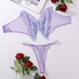 Women Sexy Butterfly Embroidered Strapless Mesh See-Through Sexy Lingerie Set