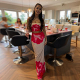 Women summer flower print sleeveless suspenders Crop Top and Long Skirt two-piece set