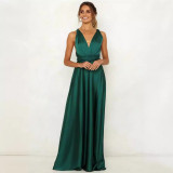 Women V Neck Solid Formal Party Evening Dress