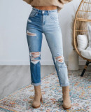 Women Ripped Washed Gradient Denim Pants