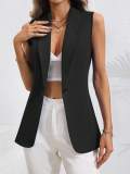 Women Fall Solid Round Neck Sleeveless Vest