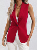 Women Fall Solid Round Neck Sleeveless Vest