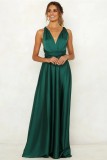 Women V Neck Solid Formal Party Evening Dress