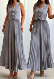 Women's Summer Flower Sleeveless Vest Top Pleated Long Skirt Two-Piece Set