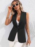 Women Fall Solid Round Neck Sleeveless Vest