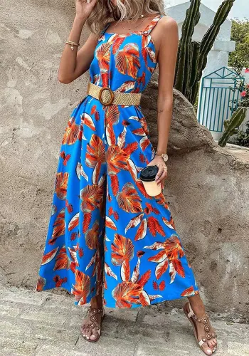 Women Printed Sleeveless Jumpsuit with Belt