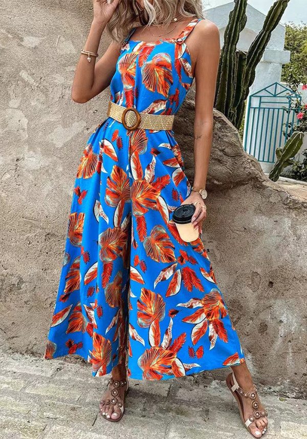 Women Printed Sleeveless Jumpsuit with Belt