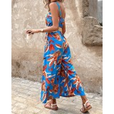 Women Printed Sleeveless Jumpsuit with Belt