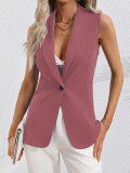 Women Fall Solid Round Neck Sleeveless Vest