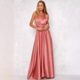 Women V Neck Solid Formal Party Evening Dress