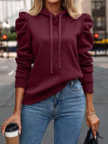 Women Turndown Collar Solid Long Sleeve Casual Hoodies