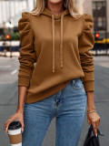 Women Turndown Collar Solid Long Sleeve Casual Hoodies