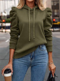 Women Turndown Collar Solid Long Sleeve Casual Hoodies