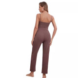 Women Knitting Suspender Top Trousers Robe Pajama Three-Piece