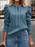 Women Turndown Collar Solid Long Sleeve Casual Hoodies