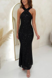 Women Halter Neck Casual Sequin Formal Party Evening Dress