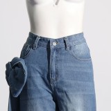 Women Spring Patchwork Bow Denim Wide Leg Pants