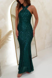 Women Halter Neck Casual Sequin Formal Party Evening Dress