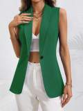 Women Fall Solid Round Neck Sleeveless Vest