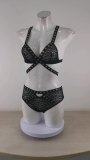 Women sexy spiked mesh tadpole print sexy lingerie two-piece set