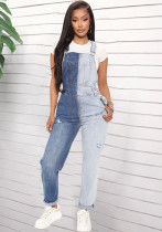 Women Women Elastic Color Block Ripped Overalls