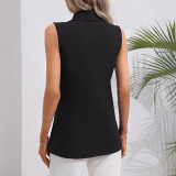 Women Fall Solid Round Neck Sleeveless Vest