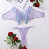 Women Sexy Butterfly Embroidered Strapless Mesh See-Through Sexy Lingerie Set