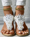 Women's sandals elastic thong open toe flower decoration flat sandals