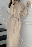 Autumn winter Chic button long sleeve sweater long women Knitting long dress