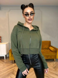 Autumn winter fashion zipper hooded drawstring solid color long sleeve Hoodies