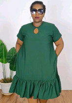 Round Neck ruffle short sleeve loose Plus Size dress