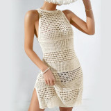 solid color knitting hollow Low Back cover-up beach Holidays dress