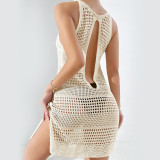 solid color knitting hollow Low Back cover-up beach Holidays dress