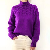 Autumn winter long-sleeved high-collar solid color knitting sweater women's pullover top