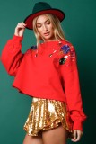 Women's winter fashion Christmas sequins Round Neck pullover loose long sleeve T-shirt Top