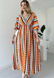 Women's fashion Holidays style striped print v-neck long dress