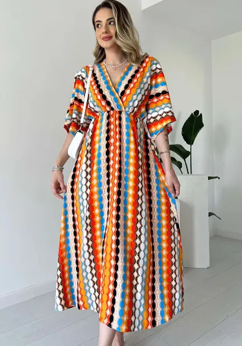 Women's fashion Holidays style striped print v-neck long dress