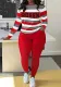 Autumn winter women's stripes Letter print Round Neck long sleeve T-shirt slim pants Casual two piece set
