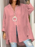 Summer solid color women's loose regular nine-point sleeve linen shirt