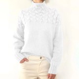 Autumn winter long-sleeved high-collar solid color knitting sweater women's pullover top