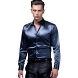 Autumn winter long-sleeved shirt men's satin nightclub long-sleeved blouse