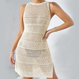 solid color knitting hollow Low Back cover-up beach Holidays dress